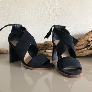 COS Navy Suede Leather Wrap Heels with Back Tie
